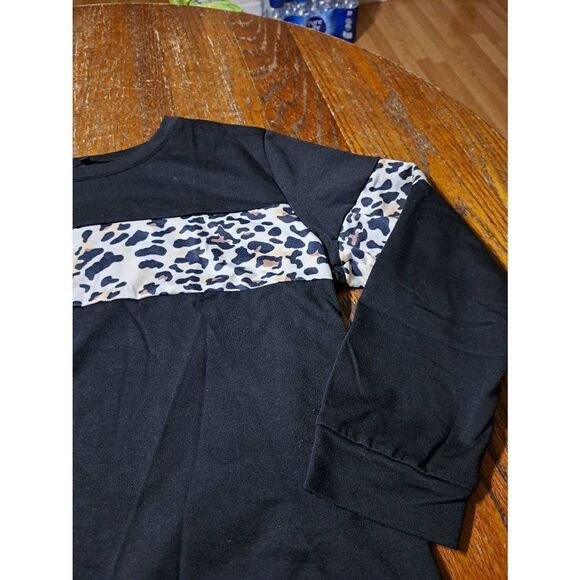 New XL Long Sleeve Black Cheetah Leopard  Pullover Fleece Sweatshirt Shirt Top - Picture 2 of 4